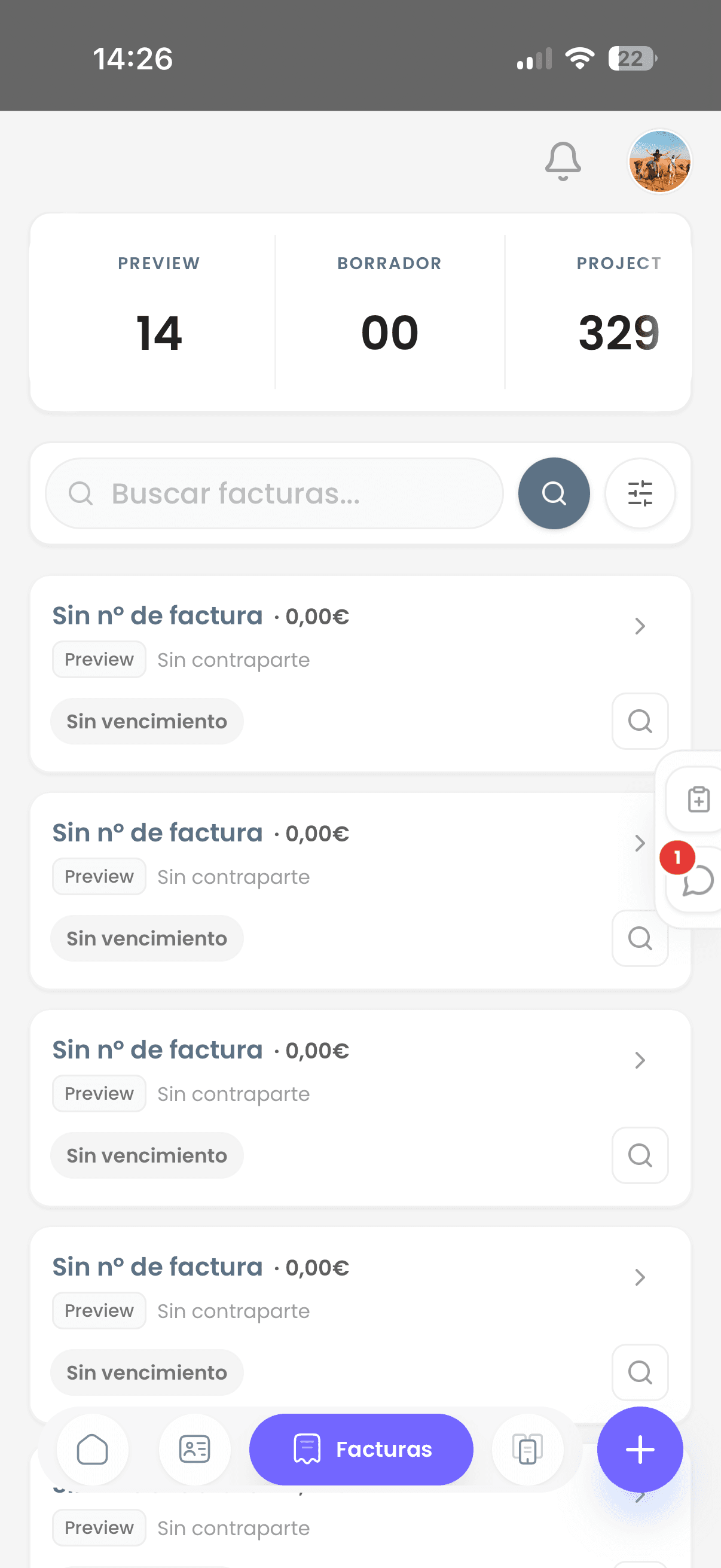 Gestión de facturas en la PWA de estrenus ERP