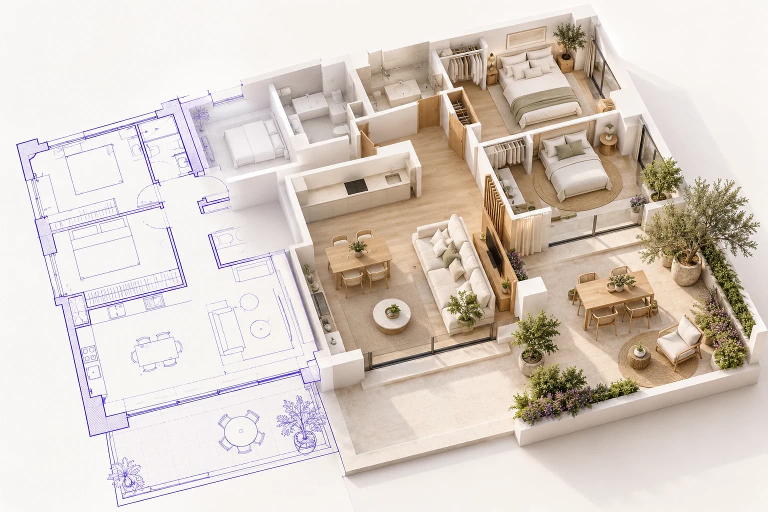 Transformación de un plano en una vivienda con terraza