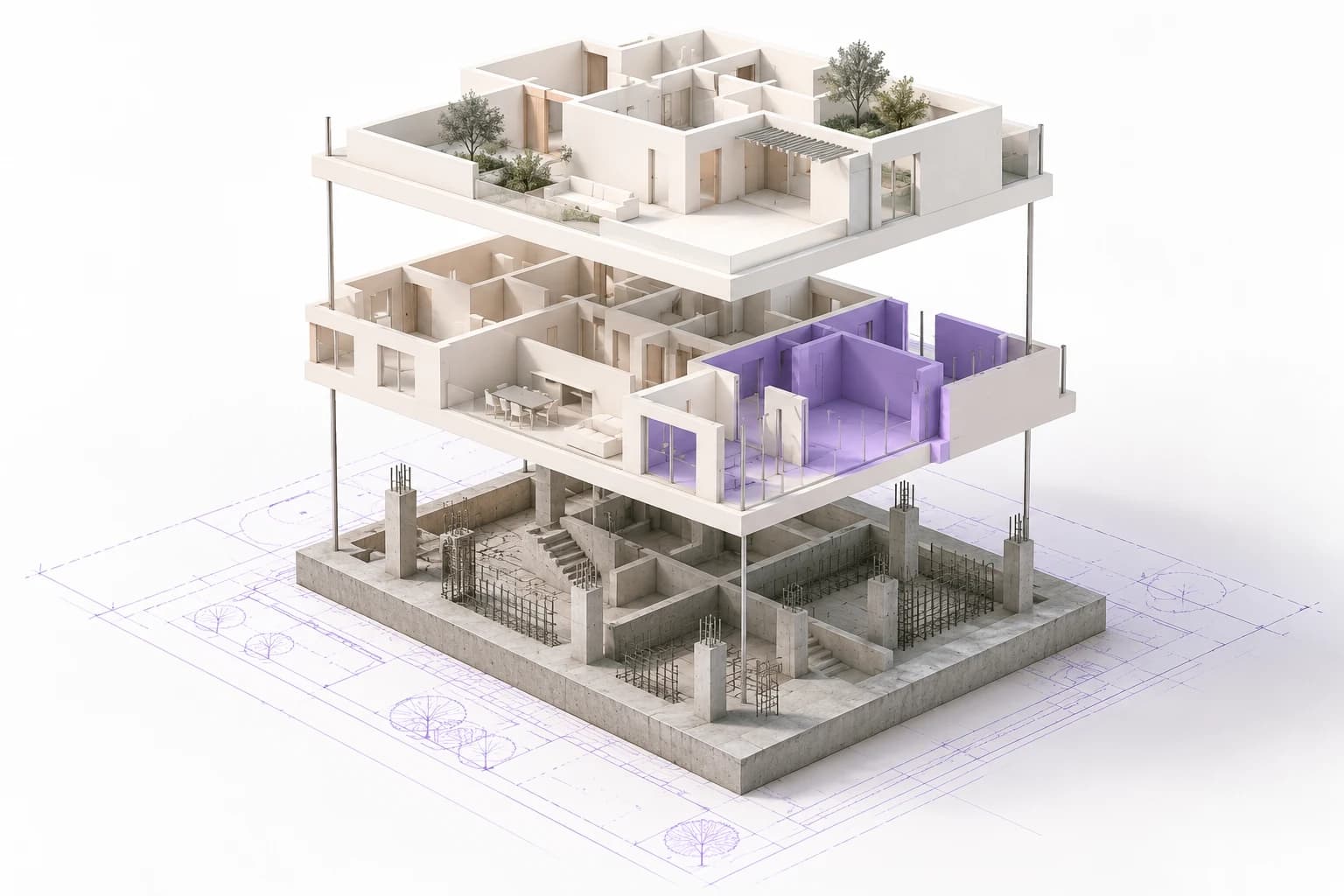 Maqueta por niveles que representa el avance de construcción